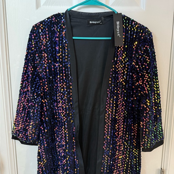 Allegra K Women's Sequin Blazer - Black and Multicolor - Picture 1 of 4